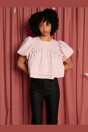 Sister Jane Short Puff Sleeve Canary Bow Cropped Top