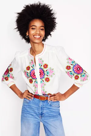 Boden Alicia Embroidered Pure Linen Top