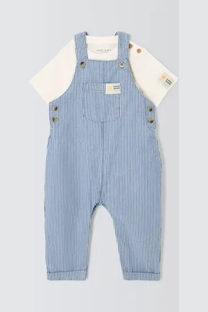 John Lewis Baby Cotton Sleeve Bodysuit & Twill Stripe Dungarees Set
