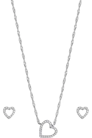 Jon Richard Cubic Zirconia Open Heart Pendant Necklace and Stud Earrings Jewellery Set