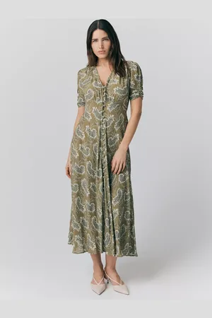 Ghost Flo Paisley Button Through Crepe Midi Tea Dress