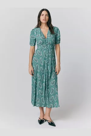 Ghost Flo Paisley Button Through Crepe Midi Tea Dress