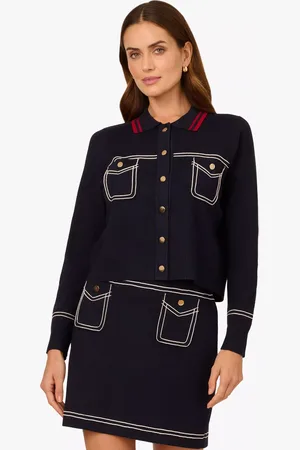 Adrianna Papell Contrast Tipped Cropped Cardigan