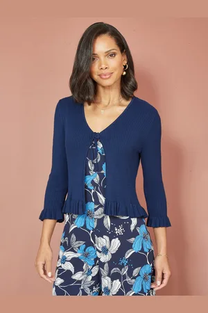 Yumi Tie Up Frill Hem Ribbed Cardigan