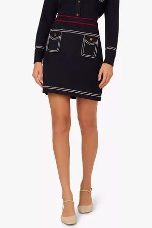 Adrianna Papell Patch Pocket Contrast Tipping Mini Skirt