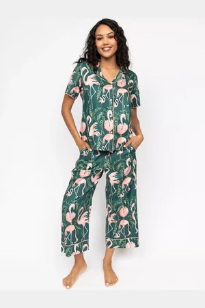 Cyberjammies Ivy Flamingo Wide Leg Cropped Pyjama Bottoms