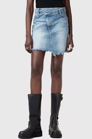 AllSaints Aki Crossover Organic Cotton Rich Denim Skirt