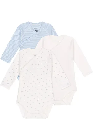 Petit Bateau Baby Cotton Long Sleeve Bodysuit, Pack of 3
