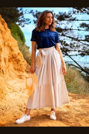 Brakeburn Stripe Tiered Midi Skirt