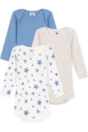 Petit Bateau Baby Cotton Long Sleeve Bodysuit, Pack of 3