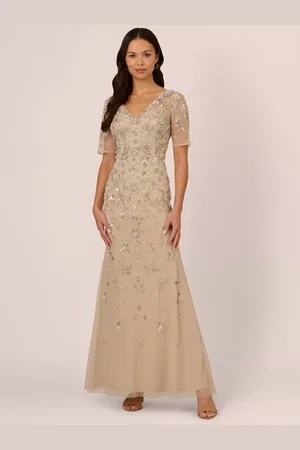 Adrianna Papell Beaded Mesh Maxi Dress