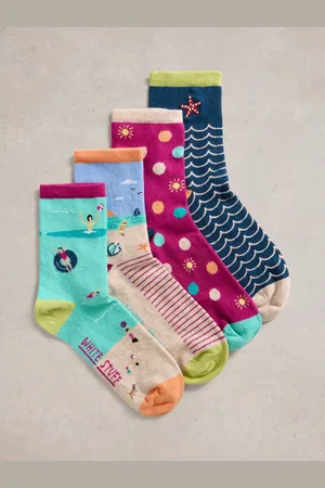 White Stuff Summer Designs Ankle Socks, Pack of 4