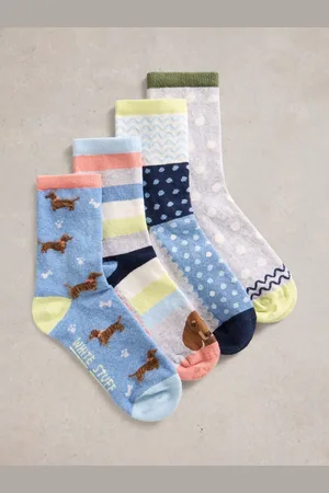 White Stuff Dog Ankle Socks, Pack of 4