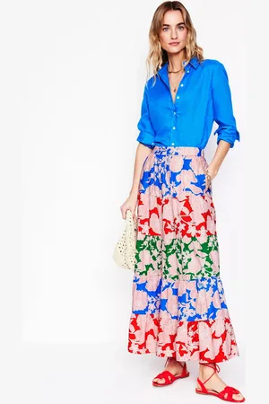 Boden Nadia Floral Stripe Poplin Skirt