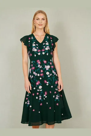 Yumi Floral Embroidered Skater Midi Dress