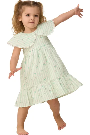 Angel & Rocket Baby Cotton Seersucker Floral Stripe Tiered Dress