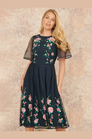 Yumi Floral Embroidered Mesh Skater Dress