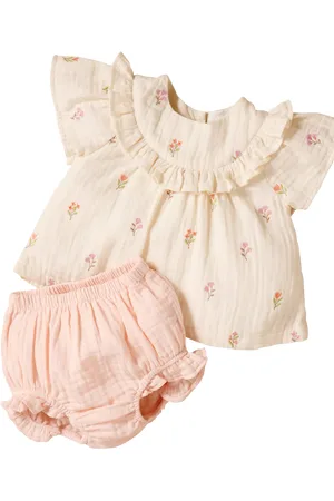 Purebaby Baby Organic Cotton Floral Embriodered Top & Bloomers Set