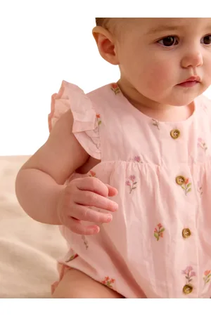 Purebaby Baby Organic Cotton Floral Embroidered Romper & Sunhat
