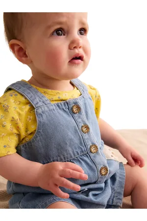 Purebaby Baby Cotton Floral T-Shirt & Cat Pocket Dungaree Set
