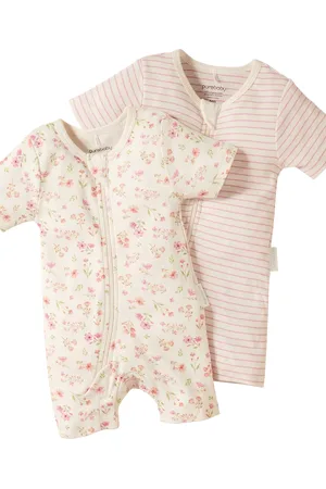 Purebaby Baby Organic Cotton Zip Shortie Sleepsuit, Pack of 2