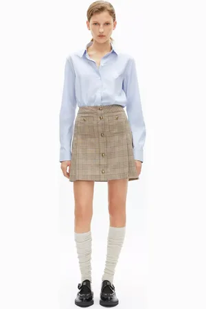 The Kooples Check Wool Cotton Blend Mini Skirt, Brown/Multi