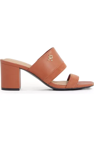 Tommy Hilfiger Leather and Suede Block Heel Mule Sandals