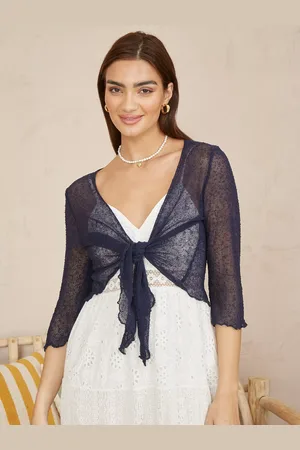 Yumi Popcorn Yarn Tie Front Bolero Top