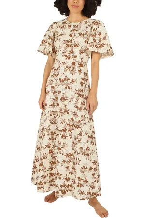 Traffic People Rene Short Sleeve Floral Print Cotton Maxi Dress