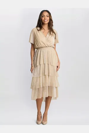 Gina Bacconi Cheri Metallic Knit Tiered Dress