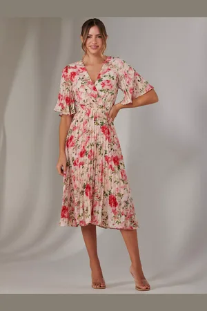 Jolie Moi Floral Pleated Wrap Midi Dress