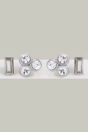 Reiss Mika Micro Baguette & Crystal Cluster Earrings Set