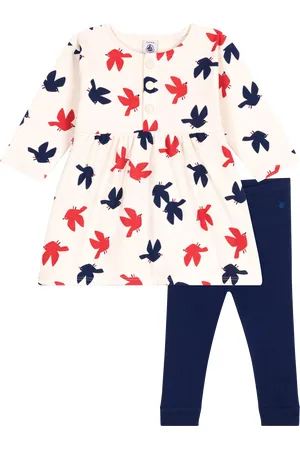Petit Bateau Baby Cotton Bird Print Dress & Leggings Set