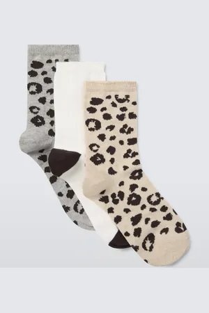 John Lewis Leopard/Colour Block Ankle Socks, Pack of 3, , One Size