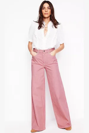 Boden High Rise Stripe Wide Leg Jeans