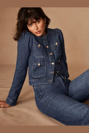 mint&berry Puff Sleeve Cropped Denim Jacket