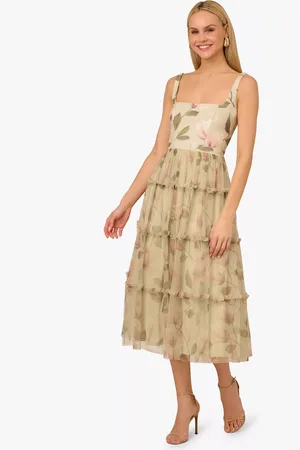 Adrianna Papell Adrianna by Floral Knit & Mesh Square Neck Dress