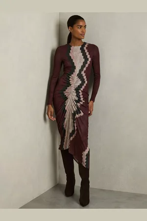 Reiss Georgia Printed Ruched Jersey Dress