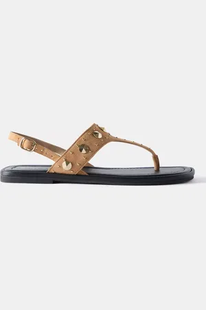mint&berry Leather Studded Slingback Flat Sandals