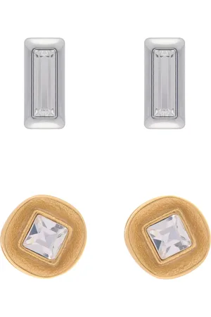 Reiss Mimi Micro Baguette & Square Crystal Earrings Set, Gold/Silver