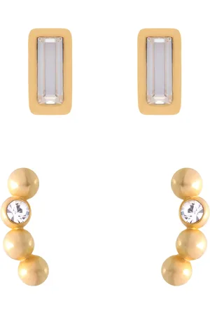 Reiss Mina Micro Baguette & Curved Crystal Stud Earrings Set