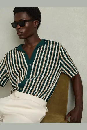 Reiss Roulette Textured Stripe Short Sleeve Shirt