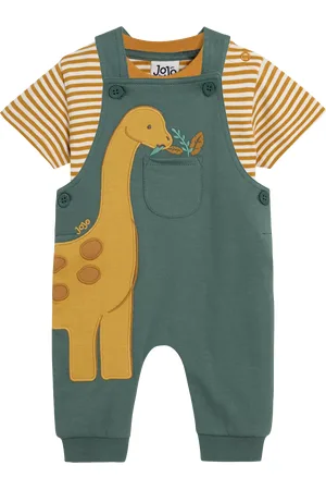 JoJo Maman Bébé Baby 2-Piece Diplodocus Appliqué Dungarees & T-Shirt Set