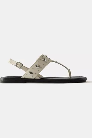mint&berry Leather Studded Slingback Flat Sandals