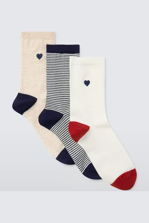 John Lewis Stripe Hearts Ankle Socks, Pack of 3