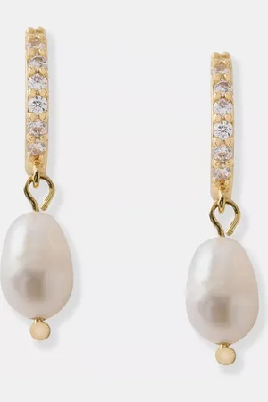 mint&berry Pearl Drop Cubic Zirconia Huggie Hoop Earrings