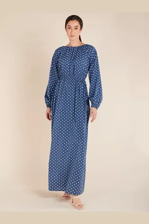 AAB Polka Dot Drawstring Neck Maxi Dress