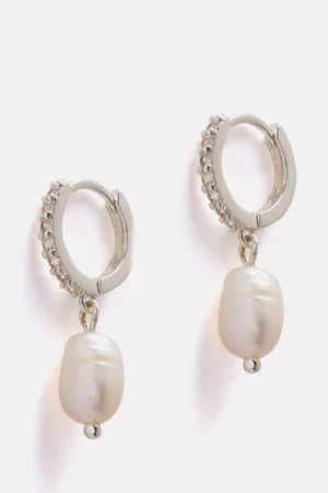 mint&berry Pearl Drop Cubic Zirconia Hoop Earrings