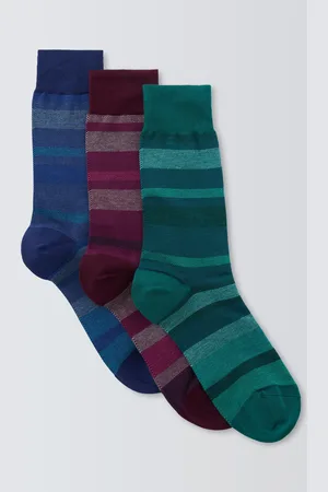 John Lewis Made in Italy Pique Stripe Cotton Mix Socks, Pack of 3