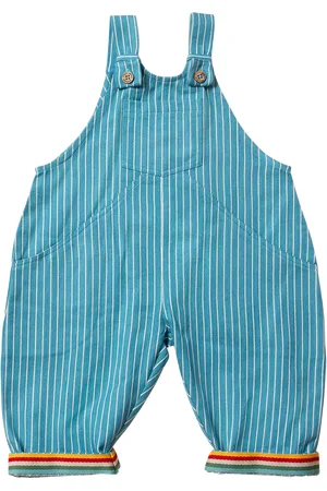 Little Green Radicals Baby Striped Roll Up Dungarees